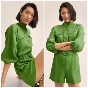 Mango 100% Linen Jumpsuit Belted, New